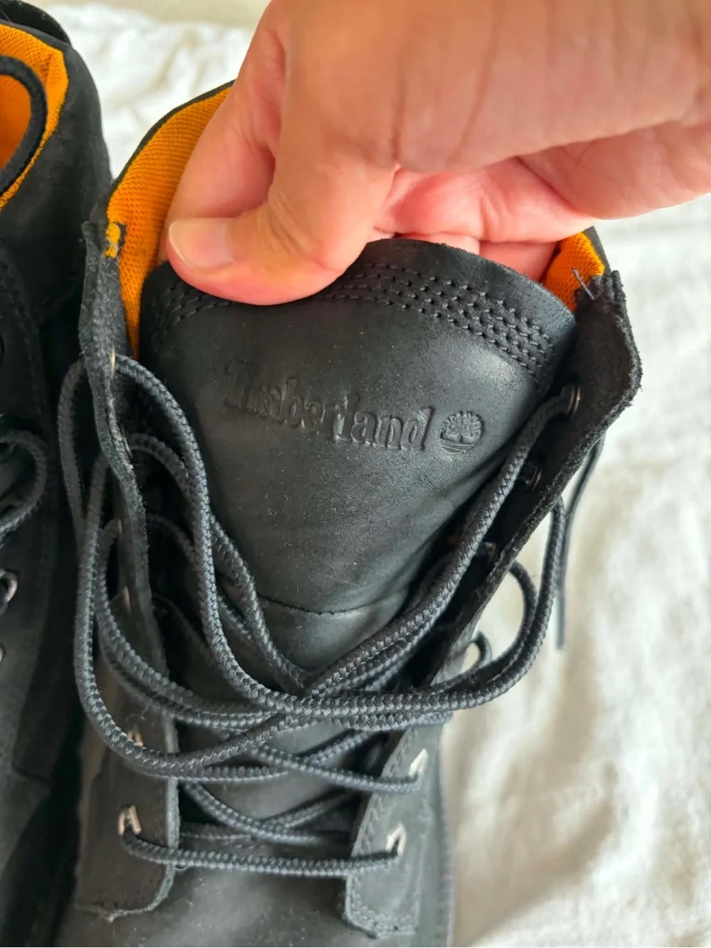 Timberland Men’s Black Leather Lace-Up Boots with Orange Interior